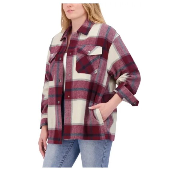 NWT HFX Women's Button Down Front Pocket Shirt Jacket Red Size Large $80 EE437 - Picture 2 of 3